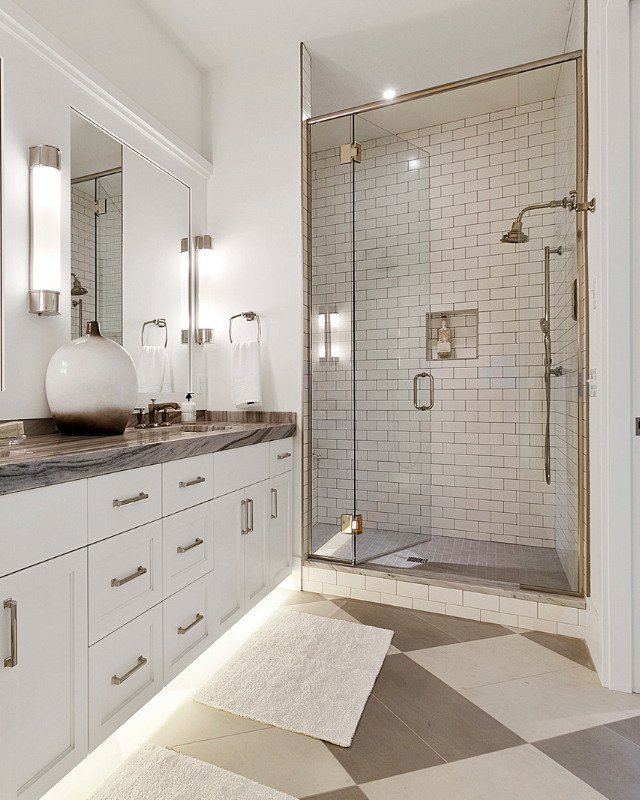 An elegant Falls Church, VA bath remodel with a medium-sized glass walk-in shower.
