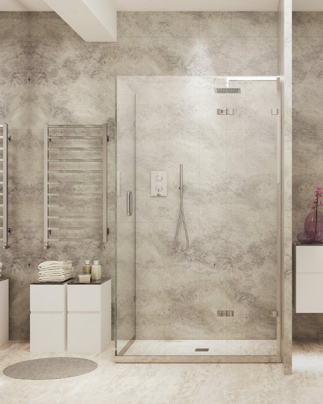 Bath remodel in Arlington, VA showing a modern minimalistic bathroom with tan marble.